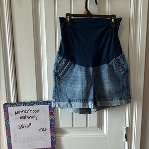 Motherhood Maternity Navy & Light Blue Denim High Waist Maternity Shorts